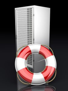 A life belt with a Server tower. 3d rendered Illustration.